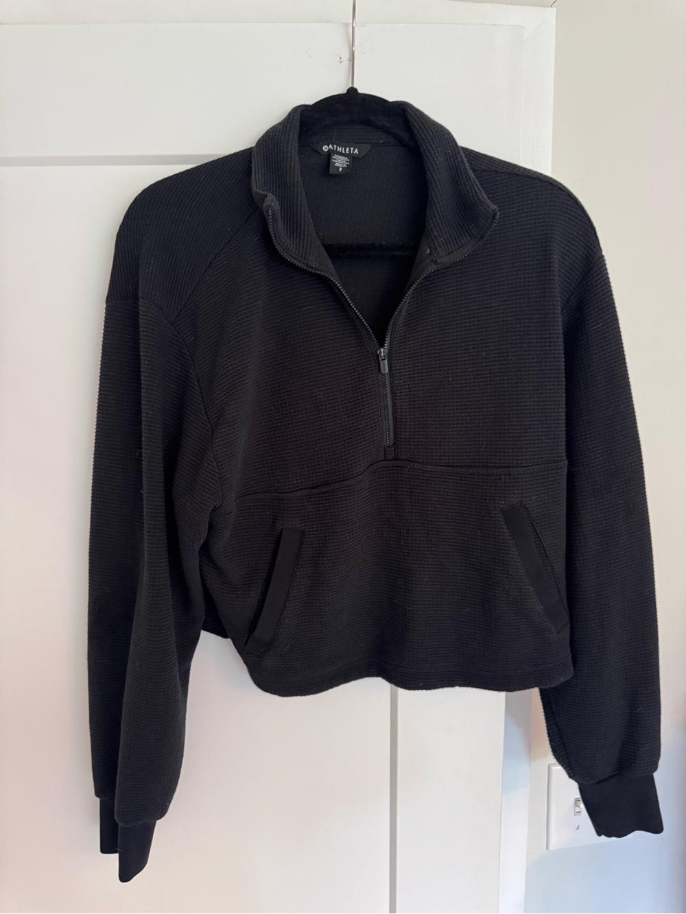Athleta Black Quarter-Zip Pullover waffle sweatshirt